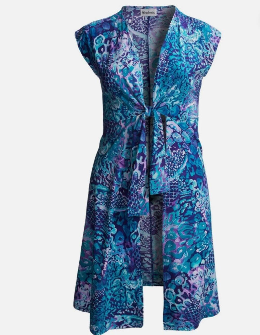 Miraclesuit Cap Sleeve Women’s Blue Purple Tie front Cover Up Dress Size Medium